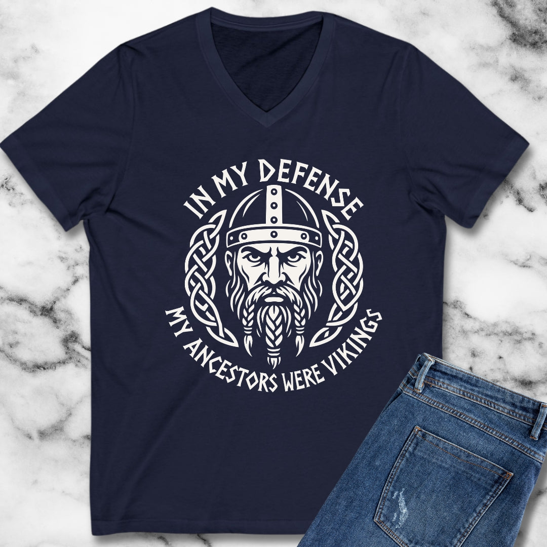 In My Defense Ancestors Viking V-Neck