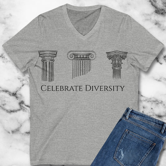 Celebrate Diversity Greek Columns V-neck