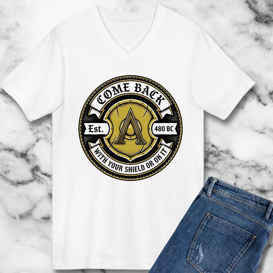 Spartan Quote With Shield Or On It V-neck Tee