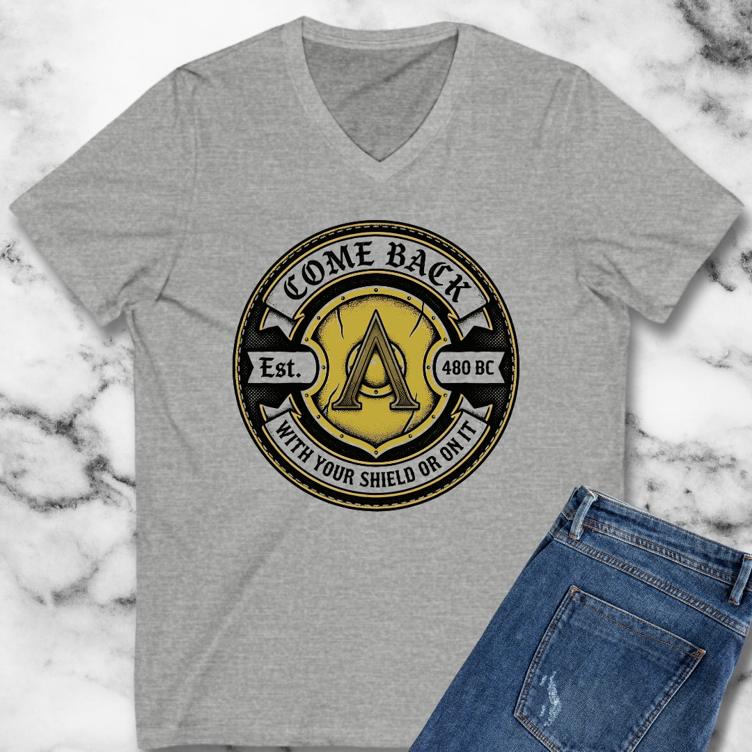 Spartan Quote With Shield Or On It V-neck Tee