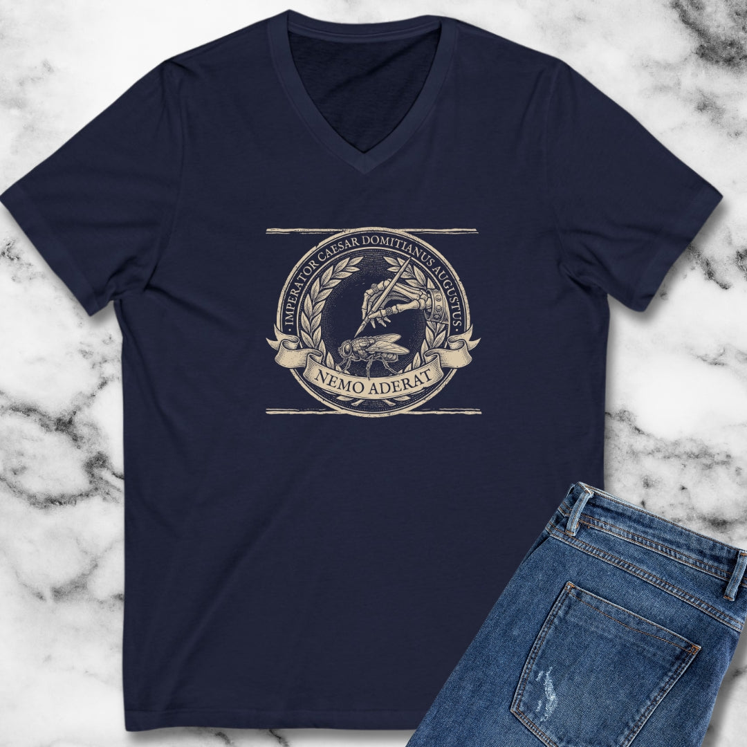Emperor Domitian Fly Stylus Nobody Here in Latin V-Neck