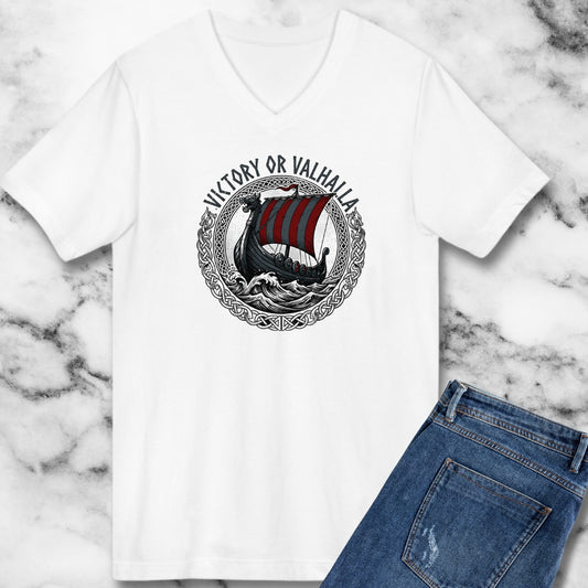 Victory or Valhalla Viking Longship V-neck