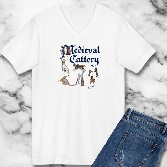 Medieval Cattery Cat Marginalia V-neck