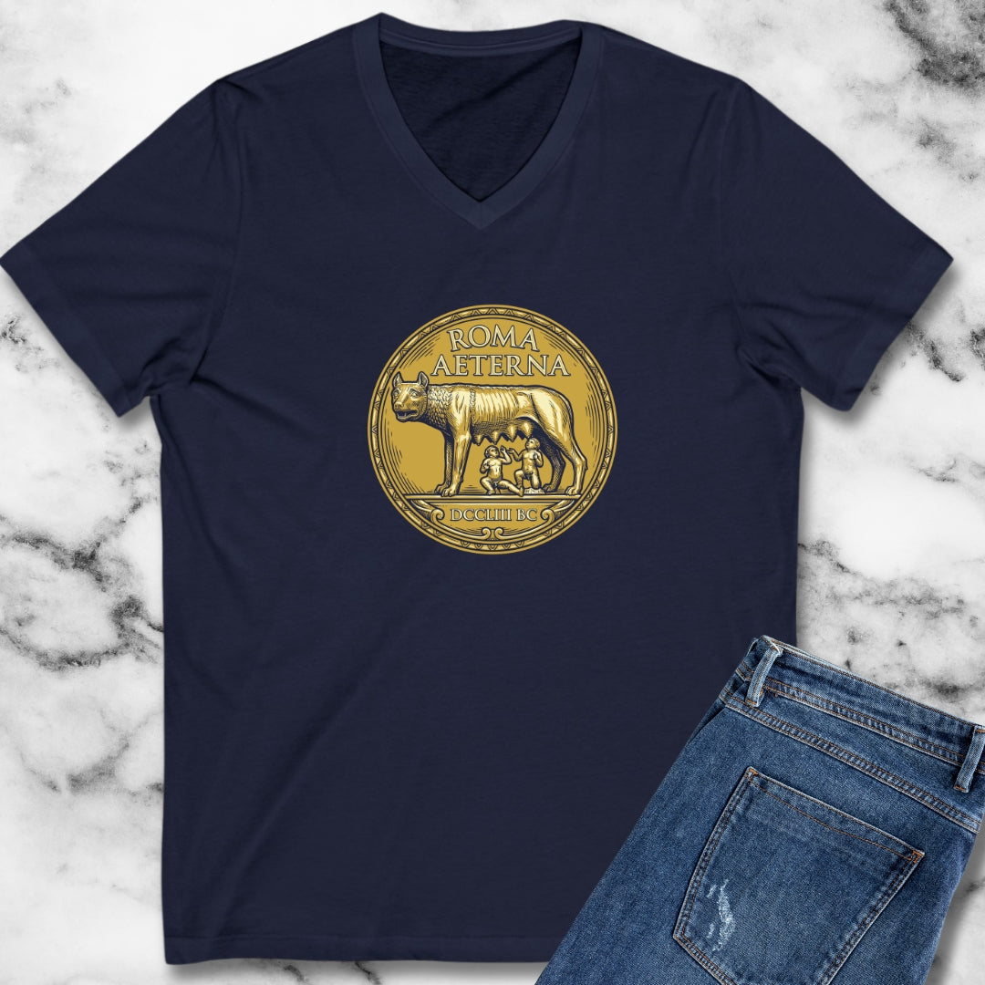 Roma Aeterna She Wolf Coin V-neck