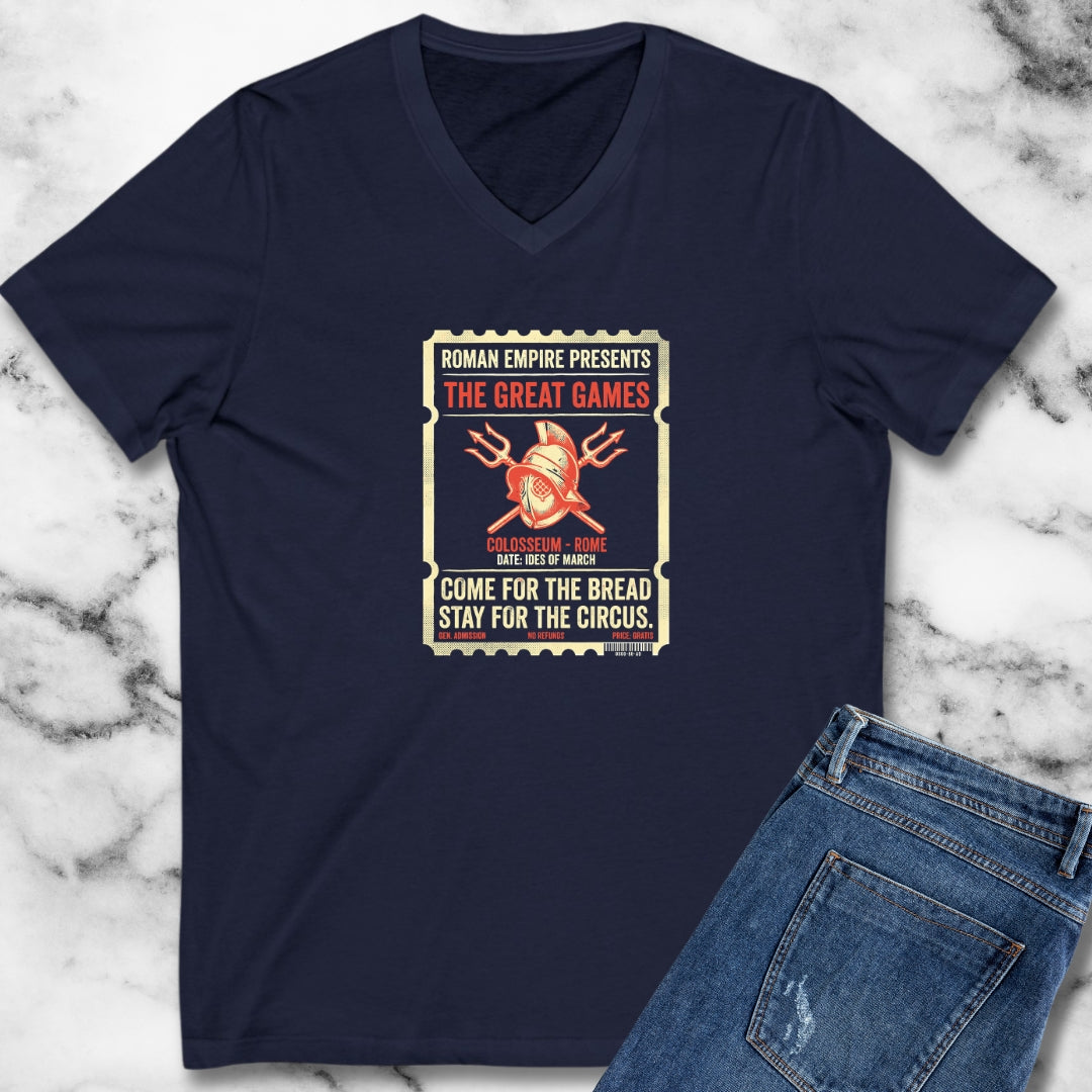 Colosseum Gladiator Ticket Bread Circuses V-Neck