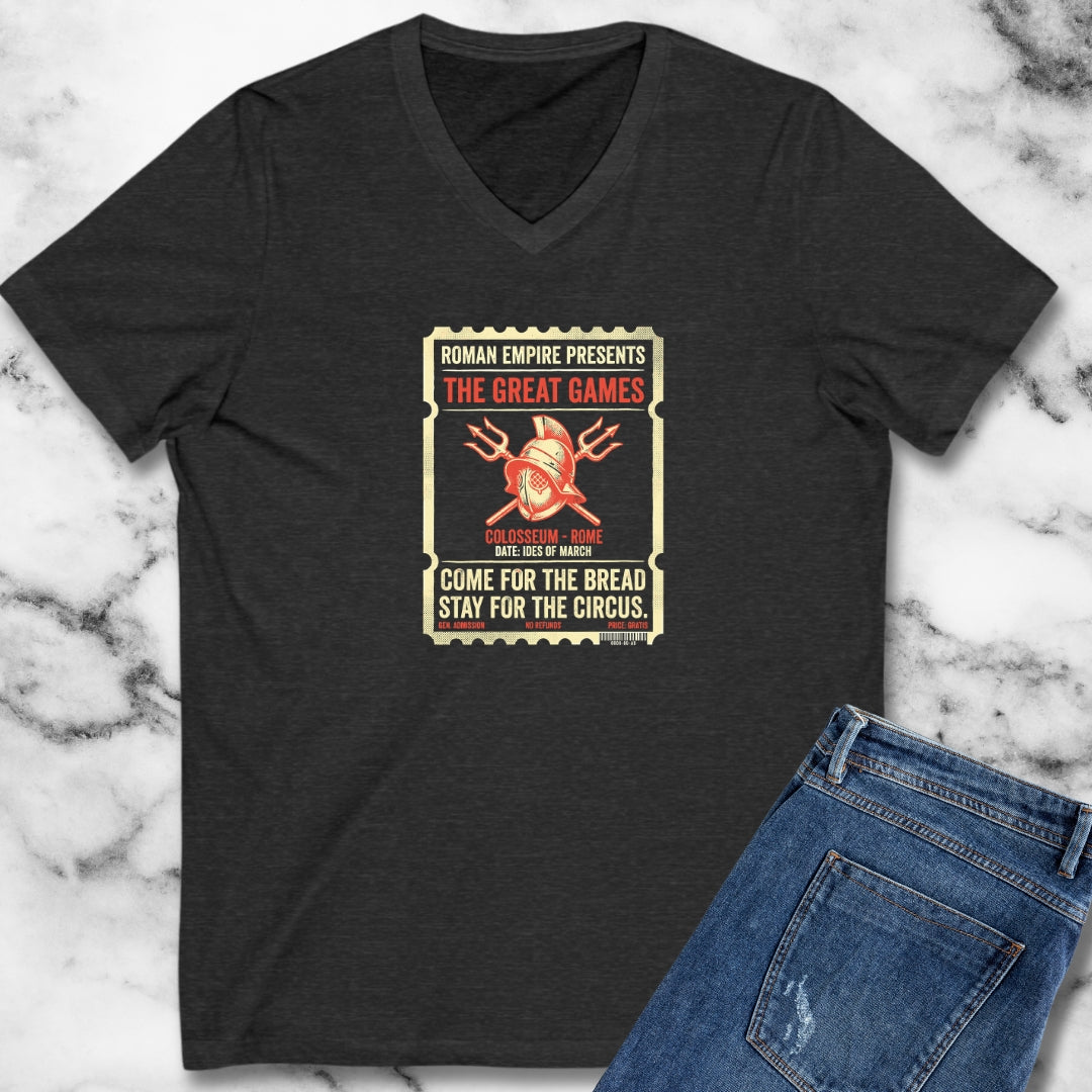 Colosseum Gladiator Ticket Bread Circuses V-Neck