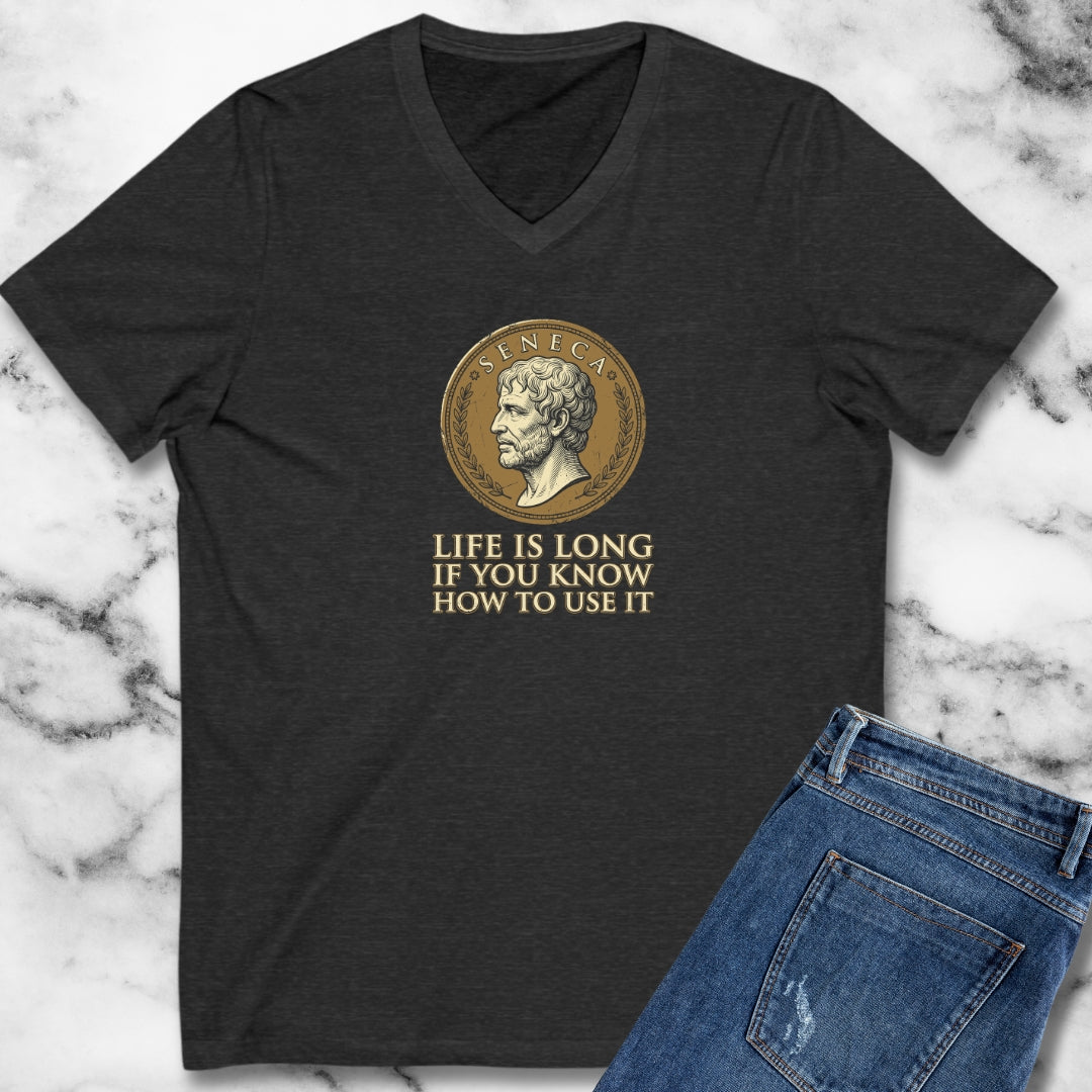 Seneca Life Is Long Quote Coin V-Neck