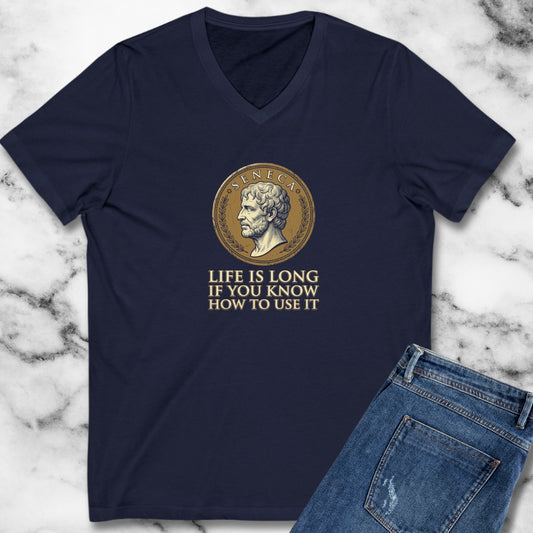 Seneca Life Is Long Quote Coin V-Neck