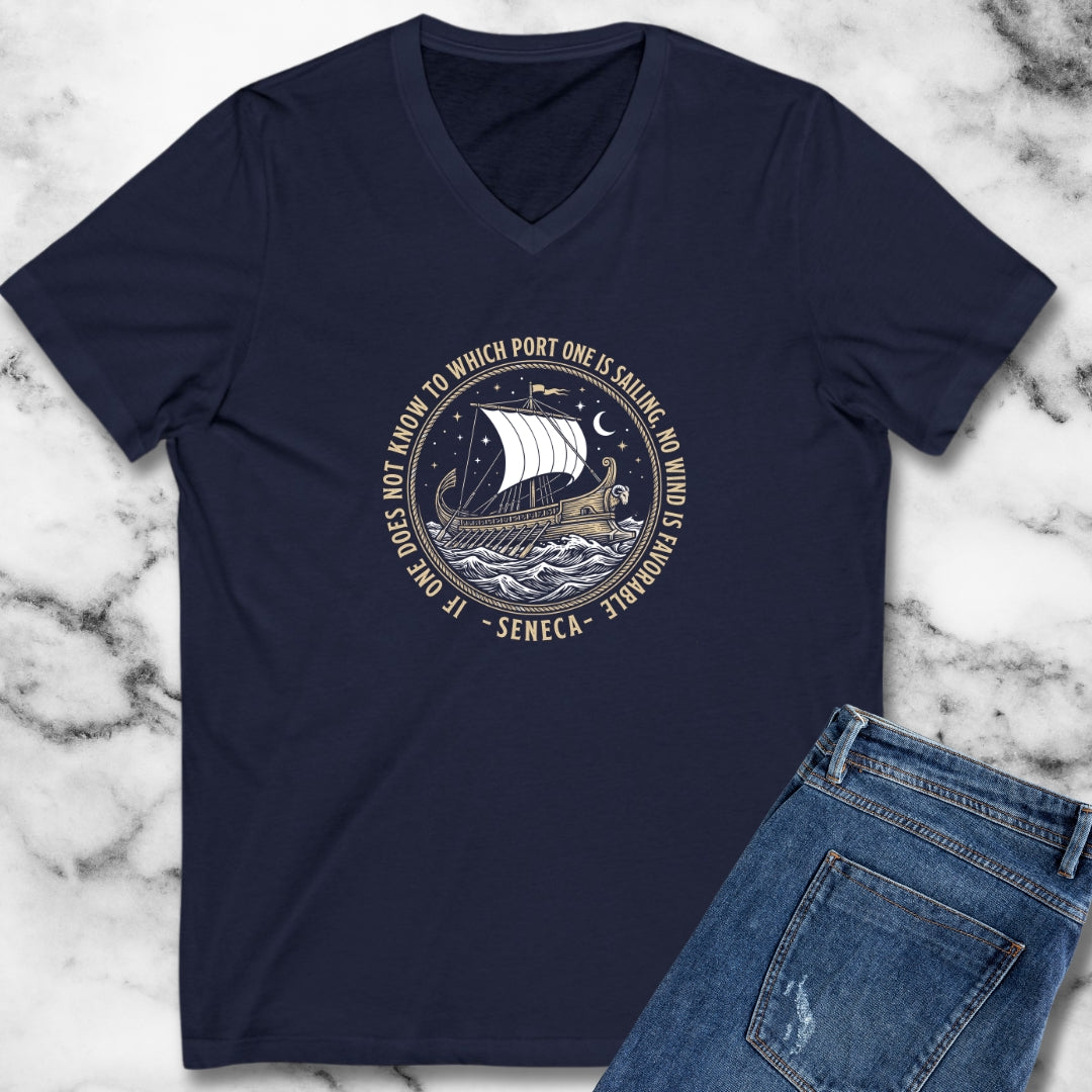 Seneca No Wind Is Favorable Quote V-Neck