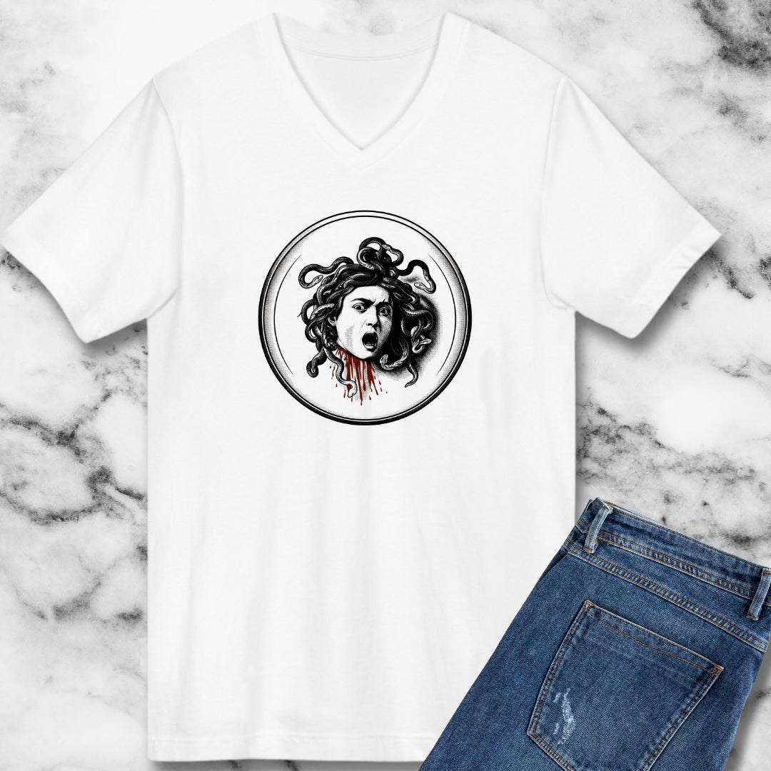 Caravaggio's Medusa B&W V-neck