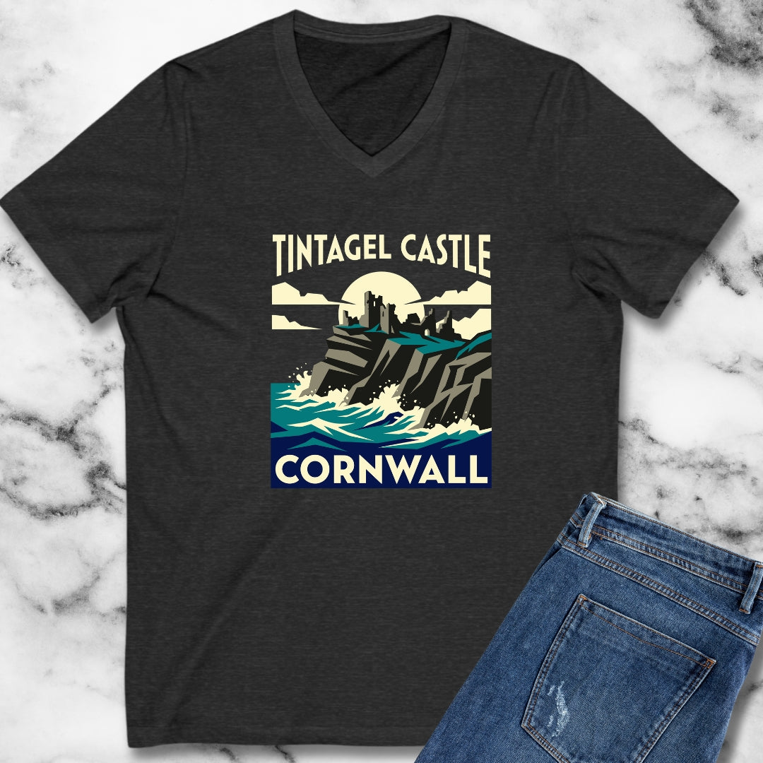 Tintagel Castle Art Nouveau Travel Ad V-Neck