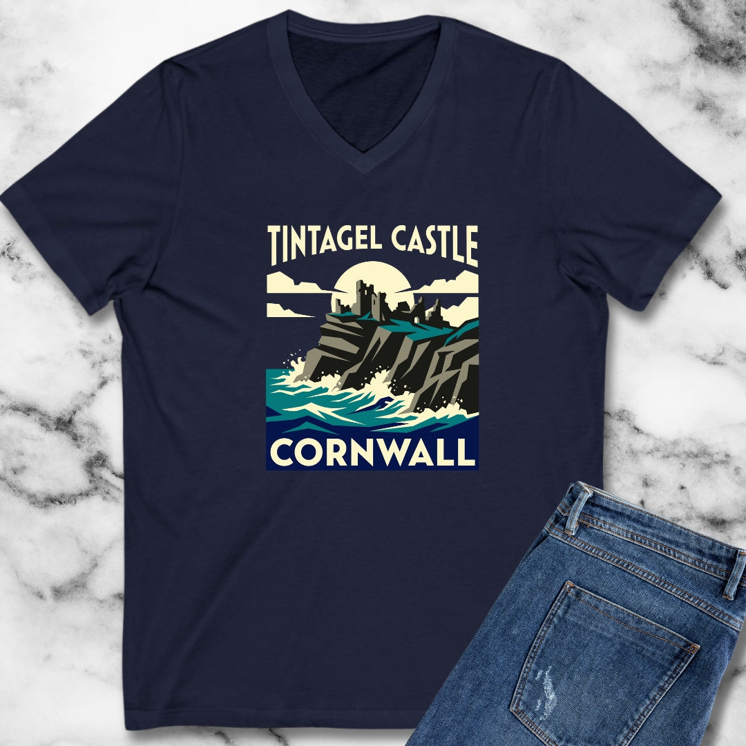 Tintagel Castle Art Nouveau Travel Ad V-Neck
