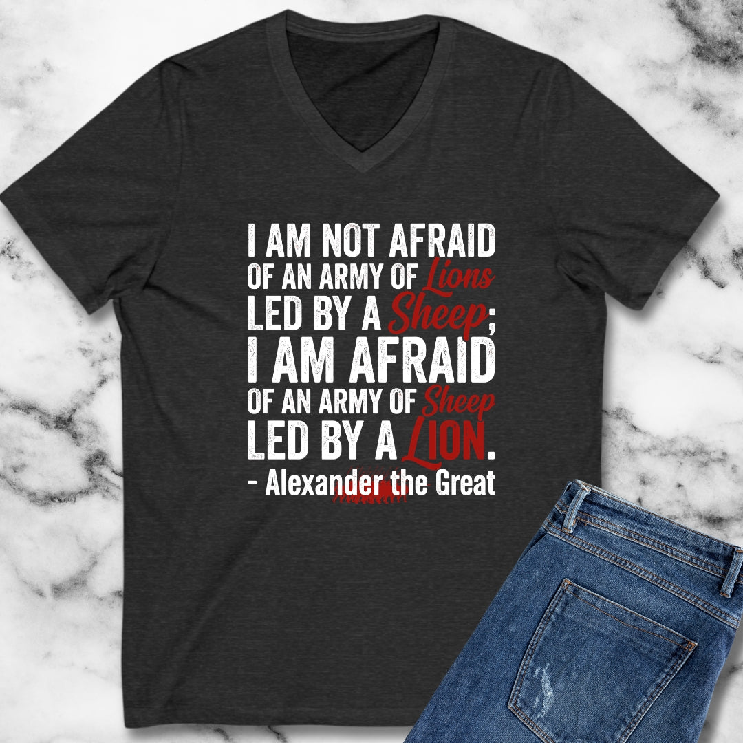 Alexander the Great Quote Led by Lions V-Neck