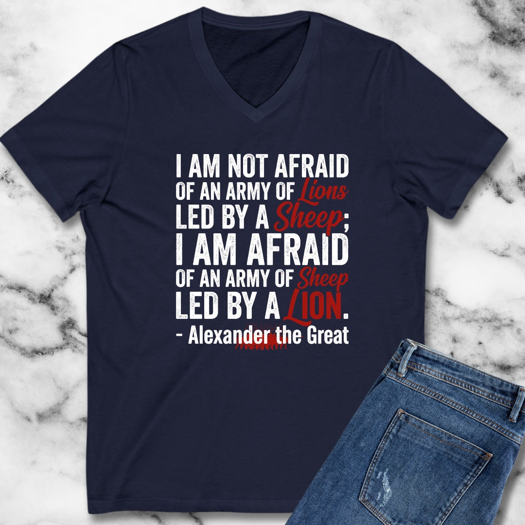 Alexander the Great Quote Led by Lions V-Neck