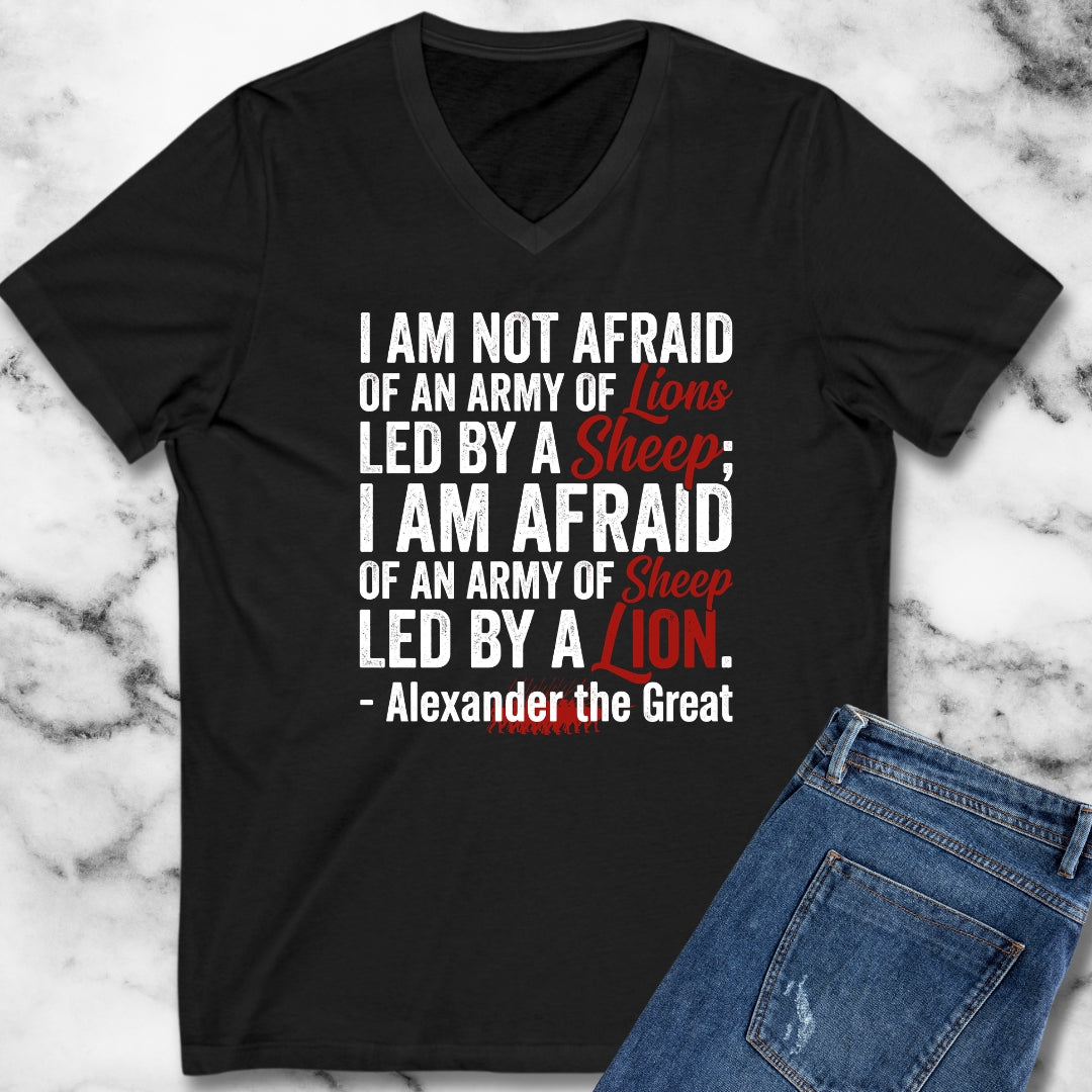 Alexander the Great Quote Led by Lions V-Neck