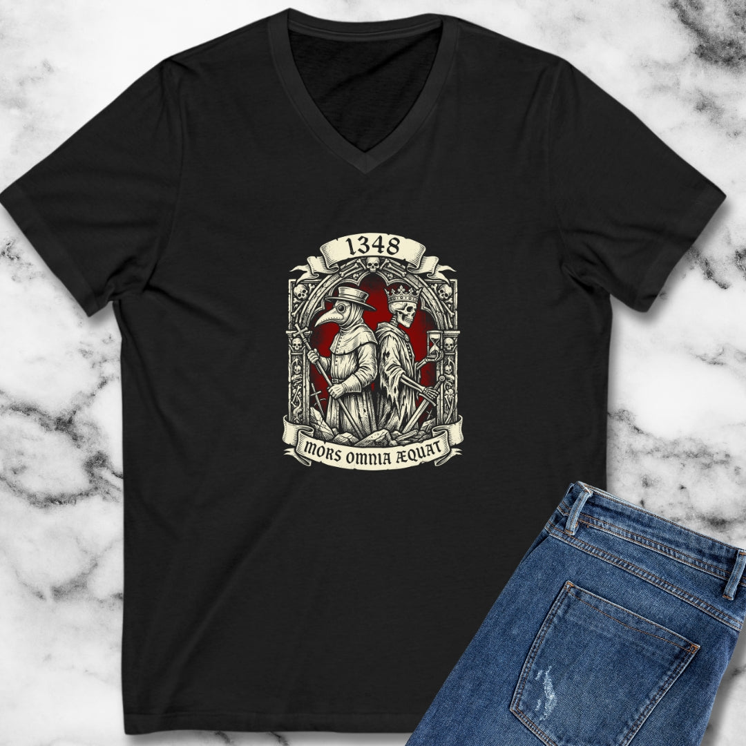Black Plague Death Makes Equal in Latin V-Neck