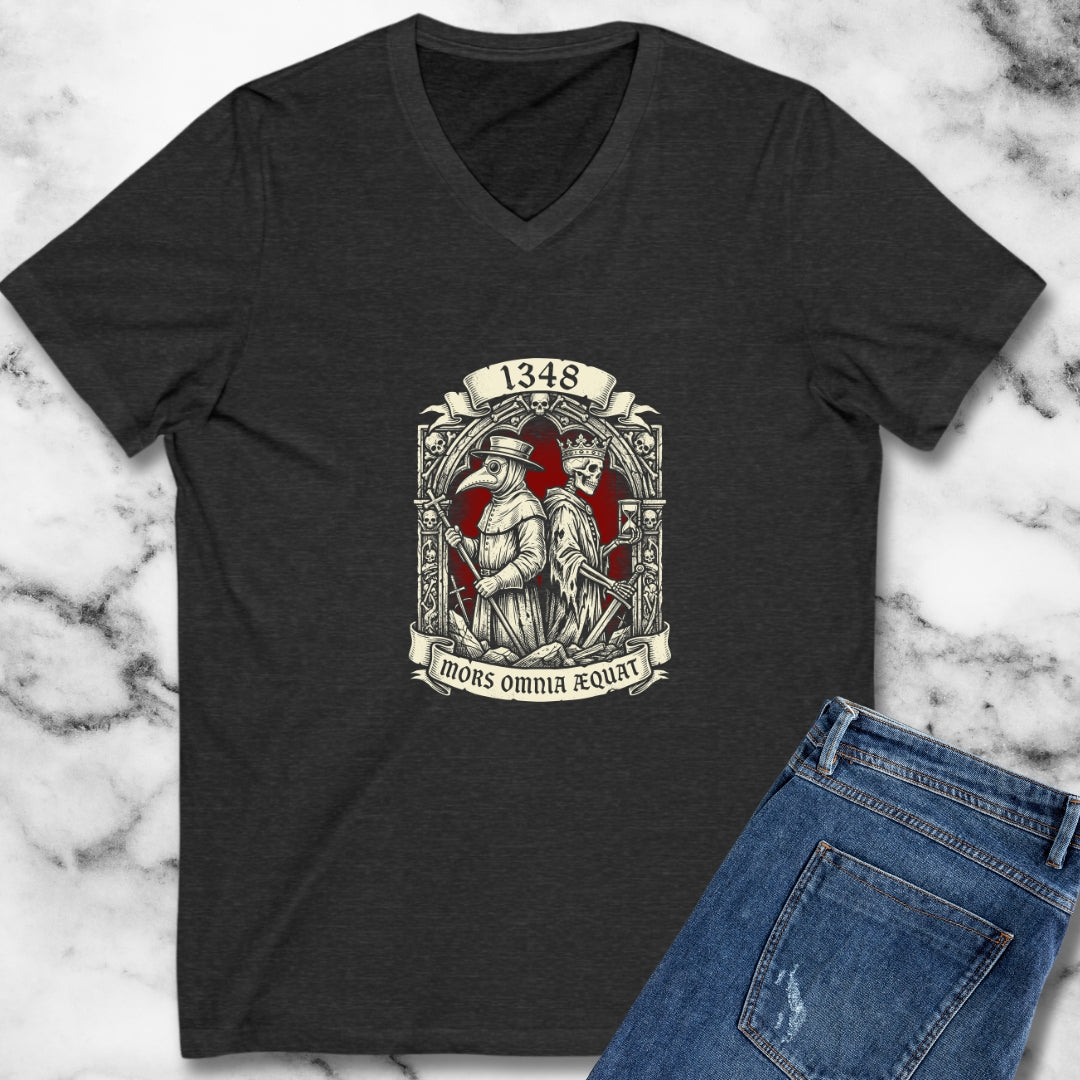 Black Plague Death Makes Equal in Latin V-Neck