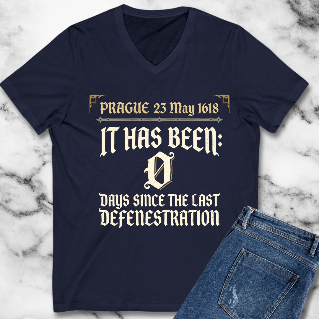 0 Days Since Last Prague Defenestration 1618 V-Neck Tee