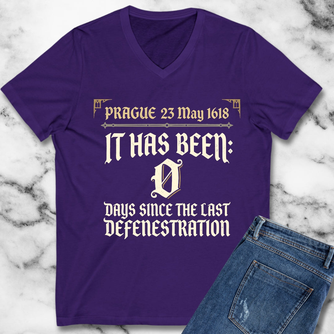 0 Days Since Last Prague Defenestration 1618 V-Neck Tee