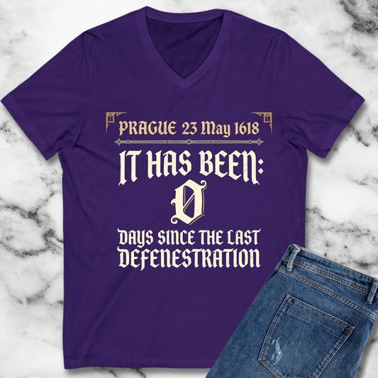 0 Days Since Last Prague Defenestration 1618 V-Neck Tee