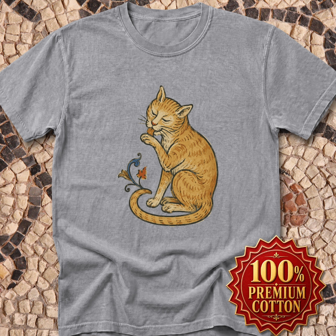 Medieval Marginalia Cat Licking Itself Premium Tee