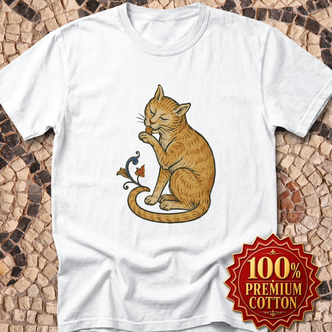 Medieval Marginalia Cat Licking Itself Premium Tee