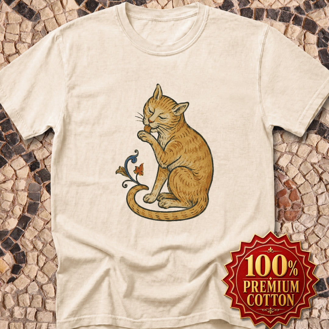 Medieval Marginalia Cat Licking Itself Premium Tee