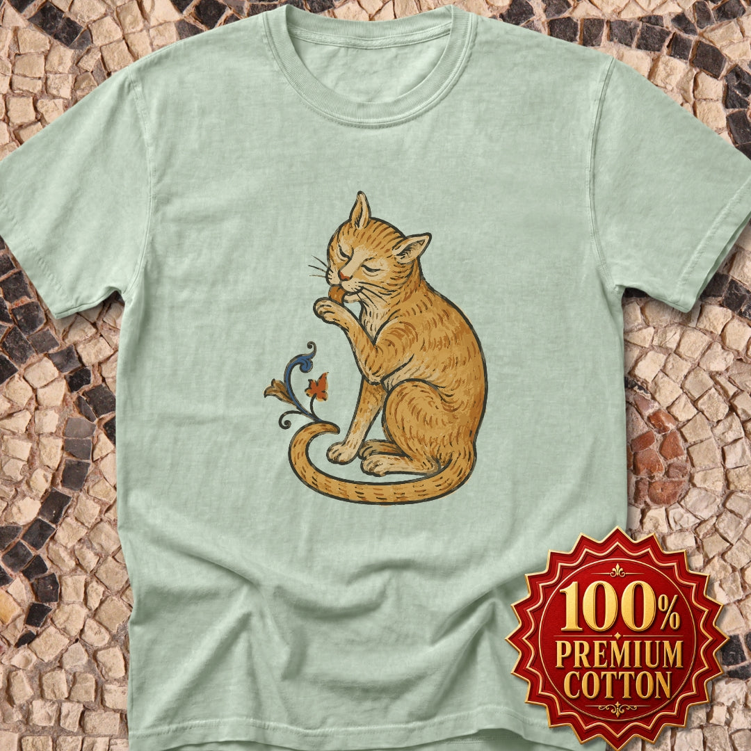 Medieval Marginalia Cat Licking Itself Premium Tee