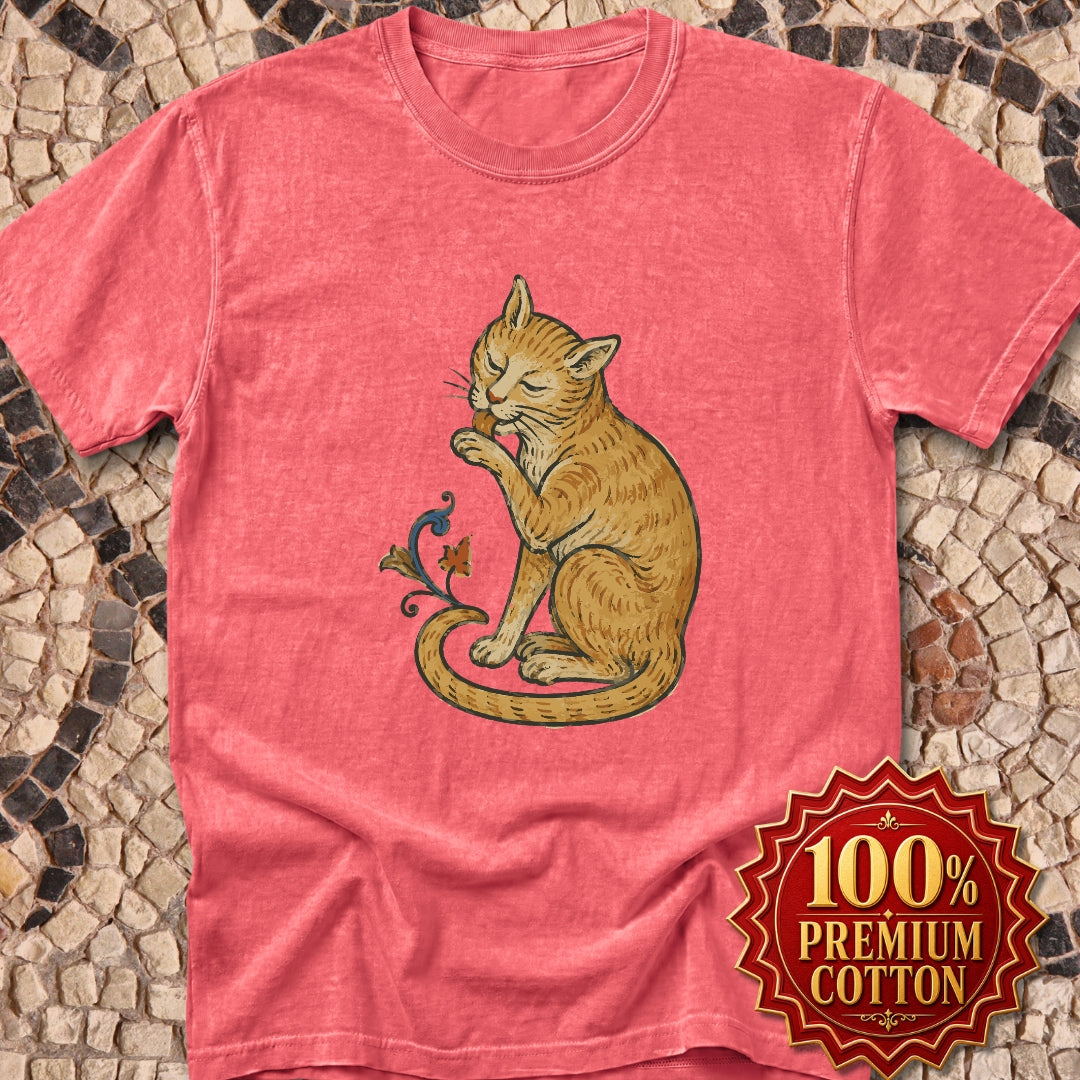 Medieval Marginalia Cat Licking Itself Premium Tee