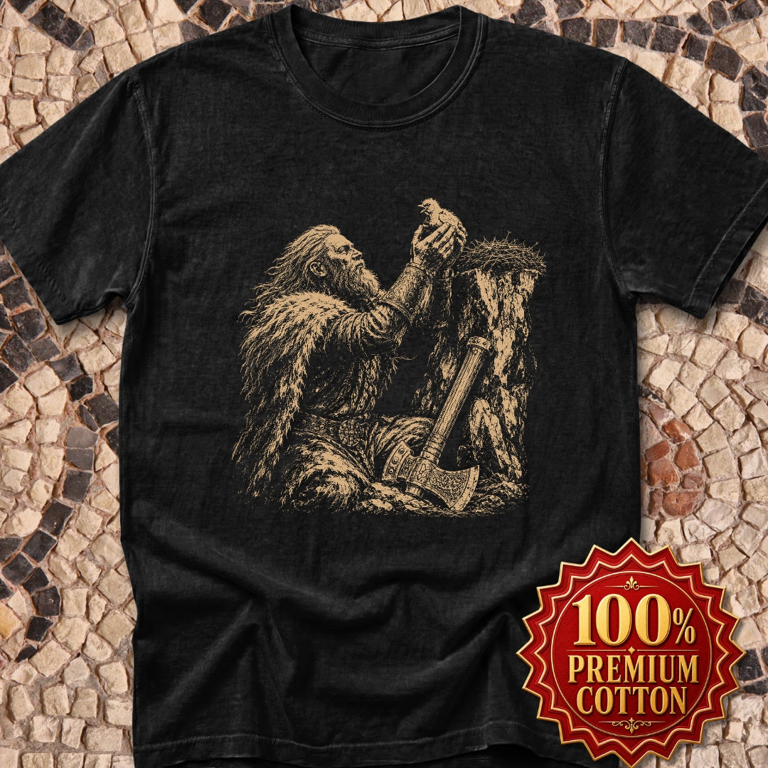 Viking Placing a Baby Bird in Nest Premium Tee