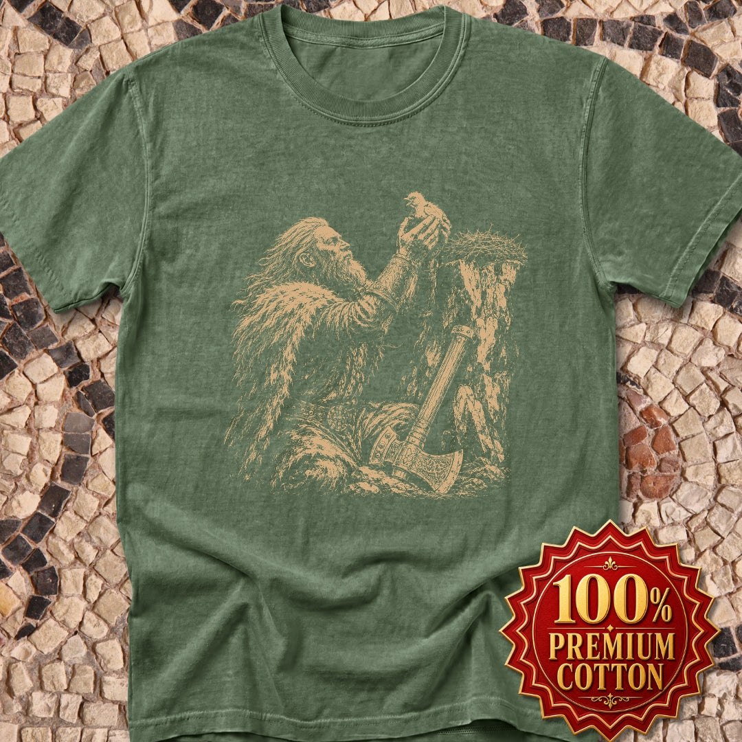 Viking Placing a Baby Bird in Nest Premium Tee