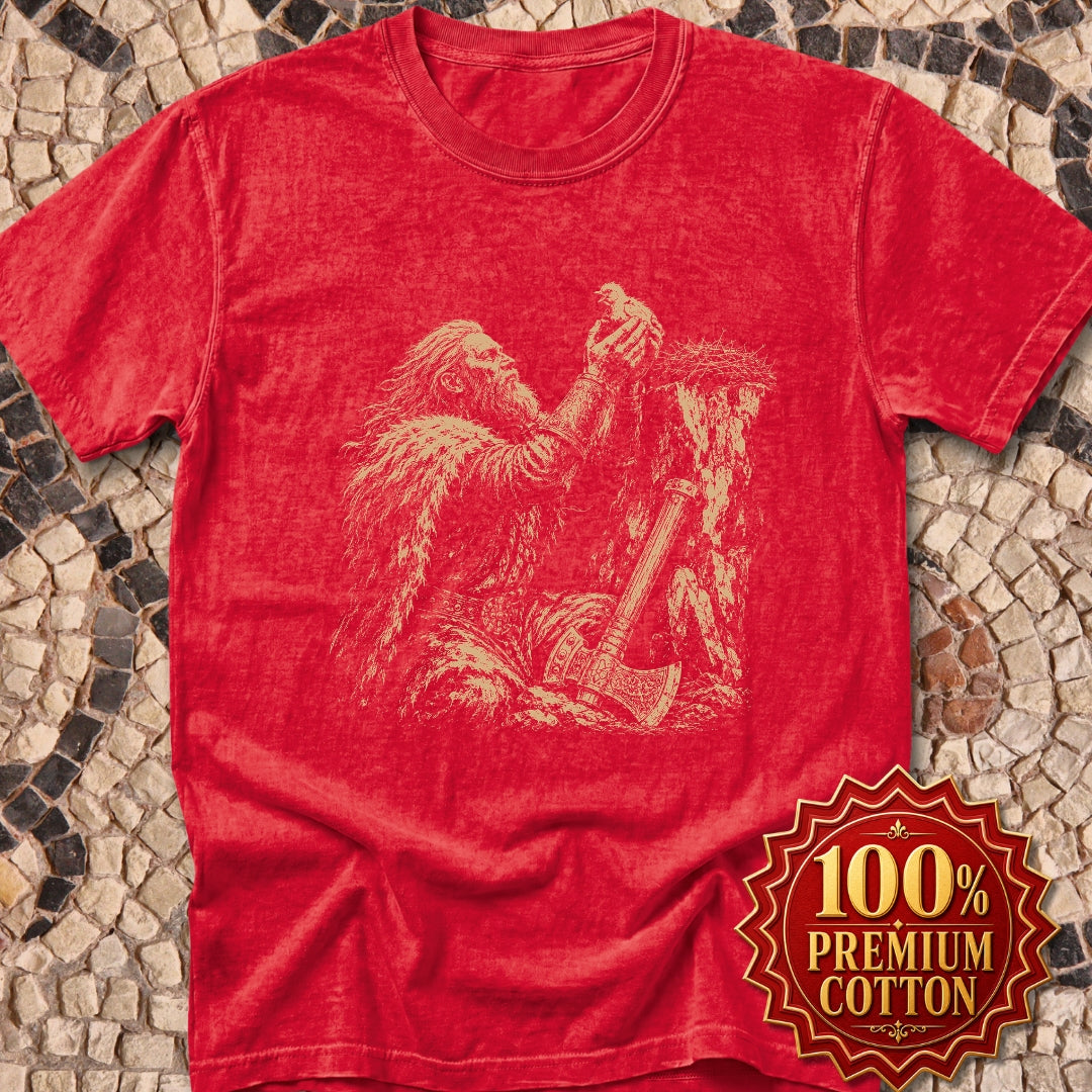 Viking Placing a Baby Bird in Nest Premium Tee