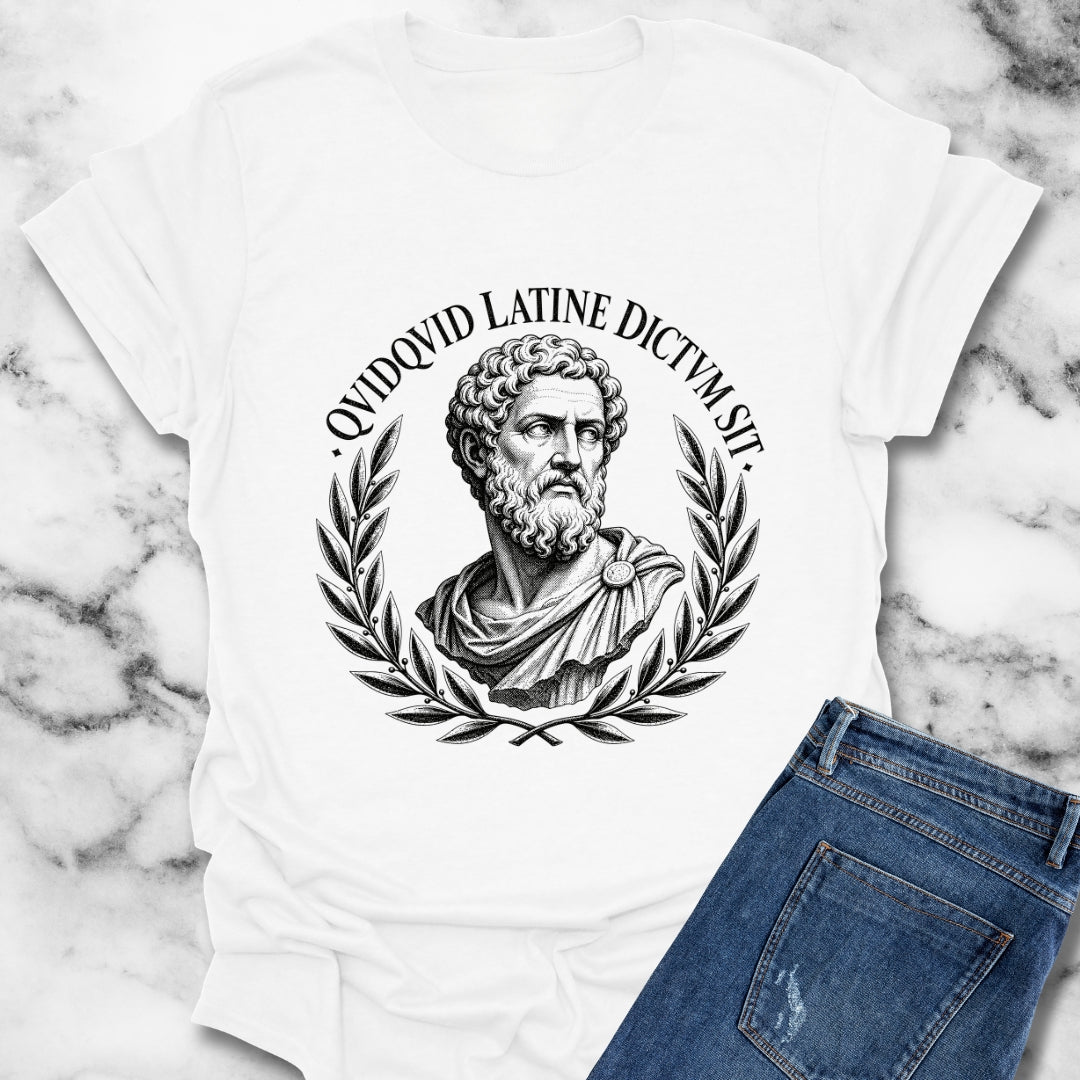 QuidQuid Latine Dictum Sit Statue Sounds Good Latin T-Shirt