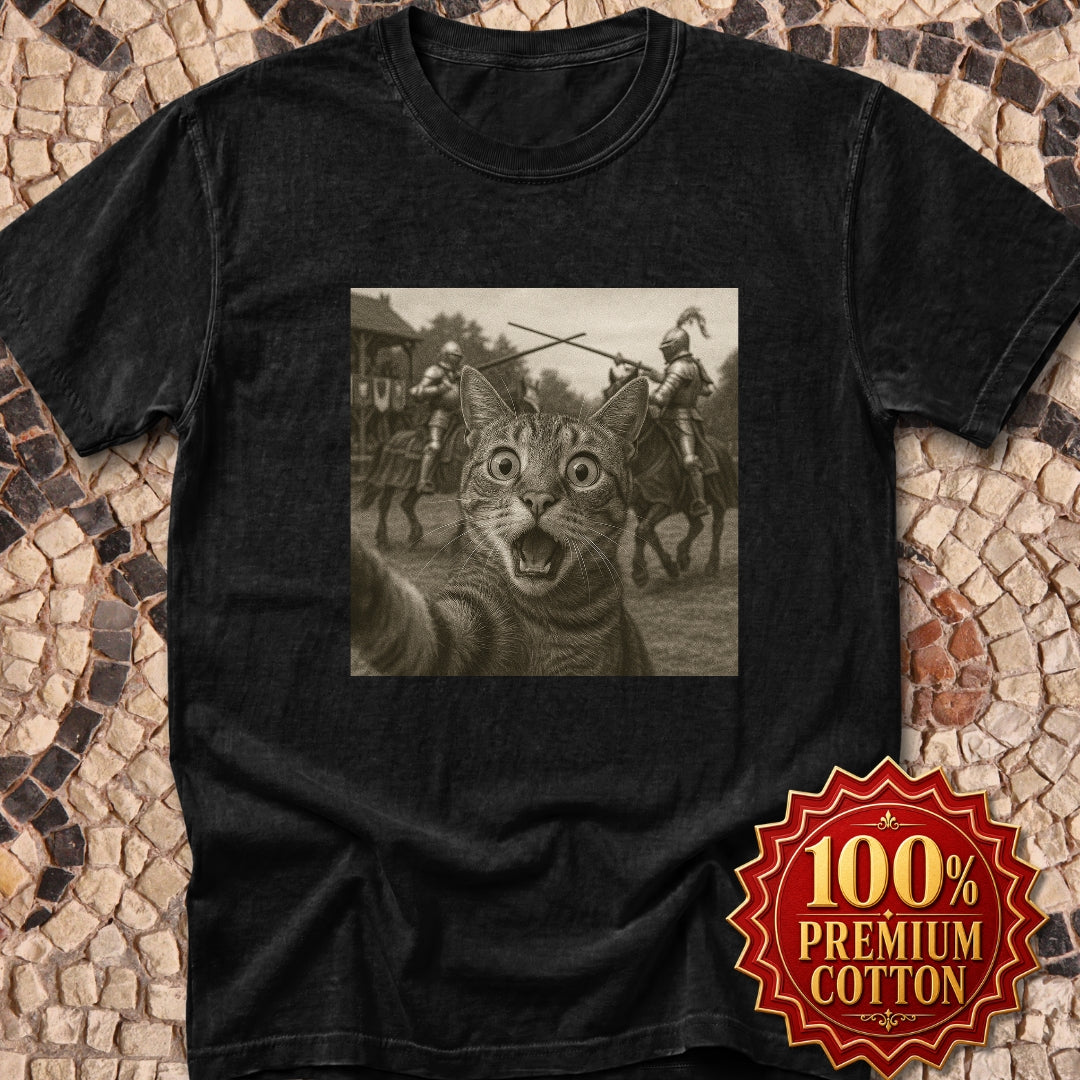 Cat Selfie Knights Jousting Premium Tee
