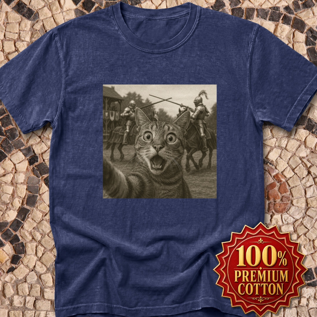 Cat Selfie Knights Jousting Premium Tee