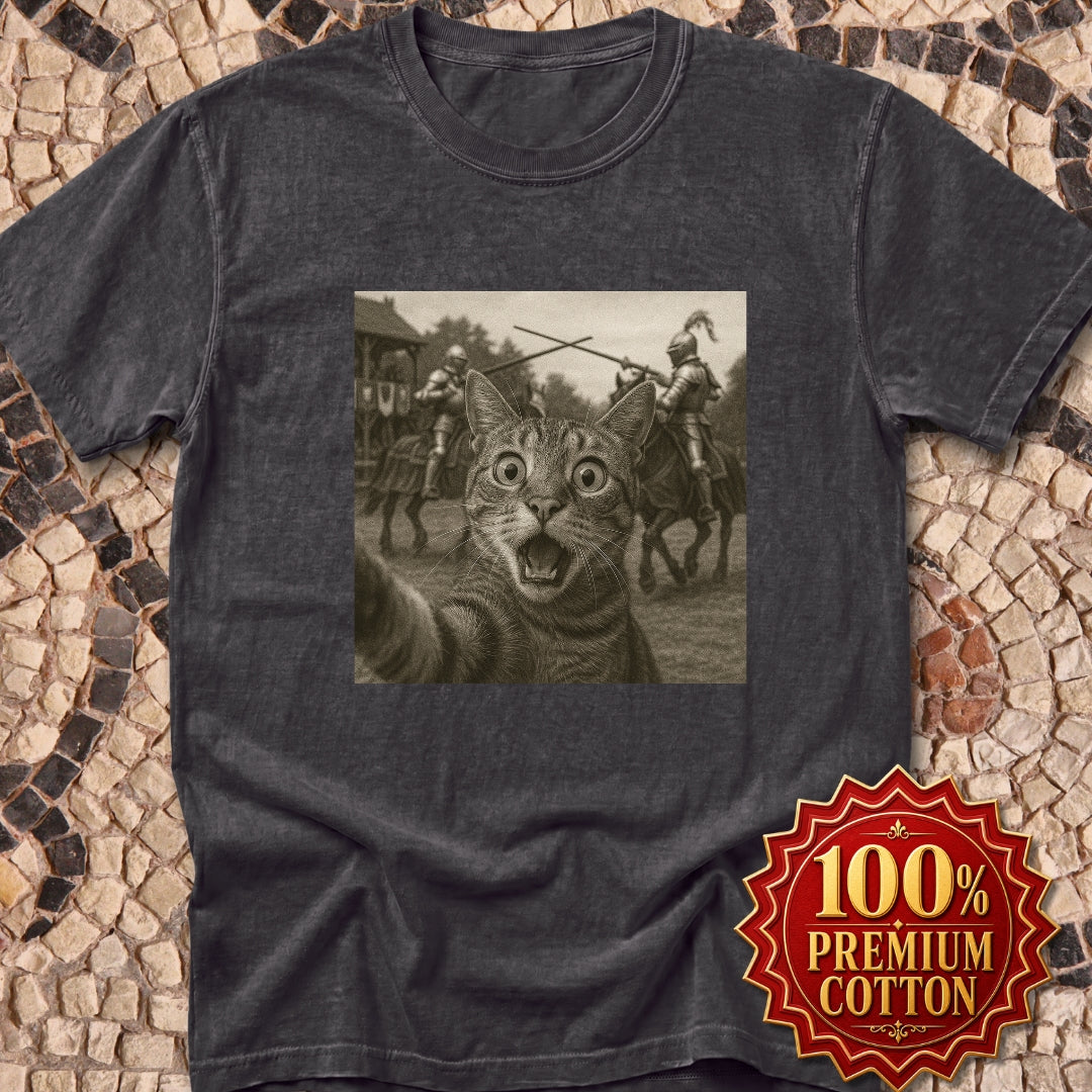 Cat Selfie Knights Jousting Premium Tee