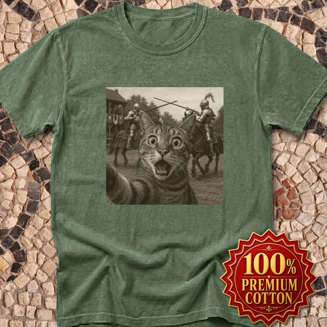 Cat Selfie Knights Jousting Premium Tee