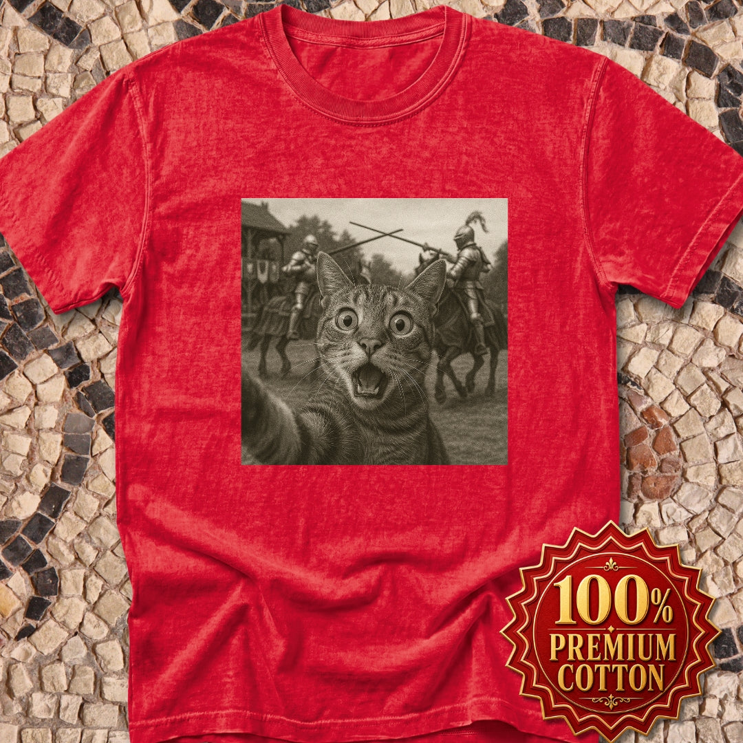 Cat Selfie Knights Jousting Premium Tee
