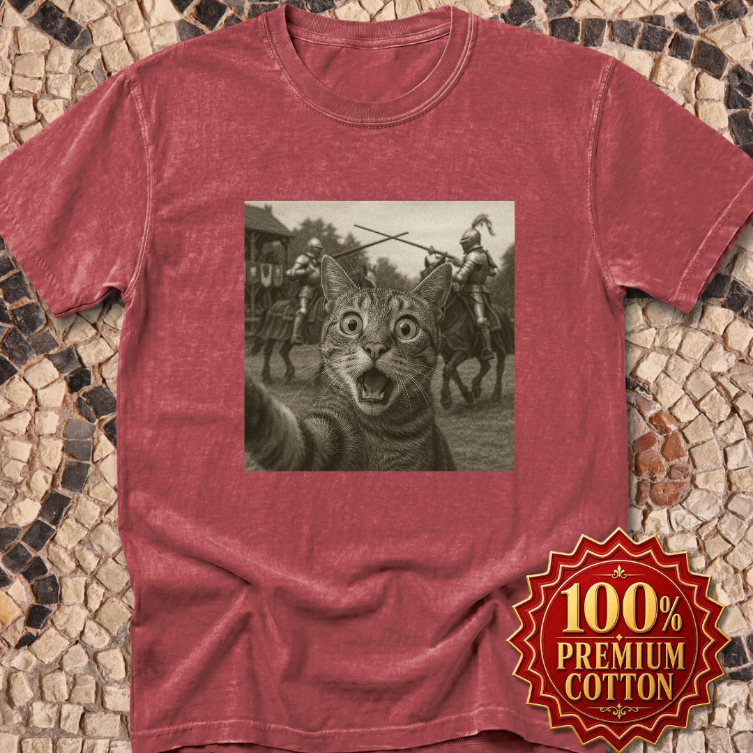 Cat Selfie Knights Jousting Premium Tee