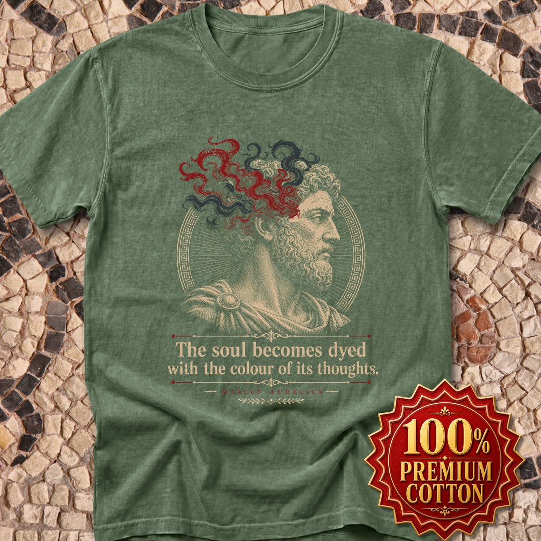 Aurelius Quote Soul Becomes Dyed Premium Tee
