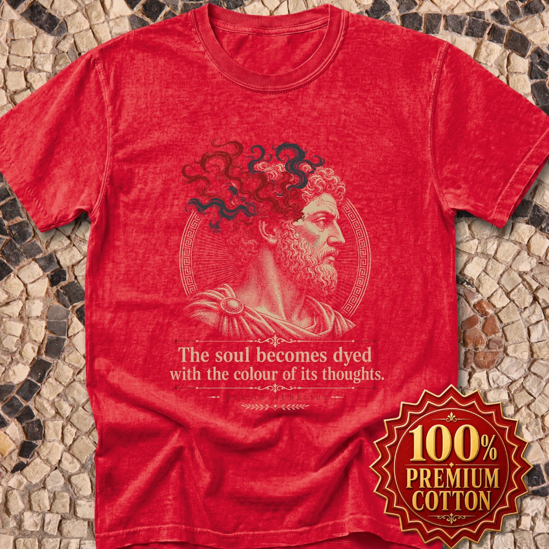 Aurelius Quote Soul Becomes Dyed Premium Tee