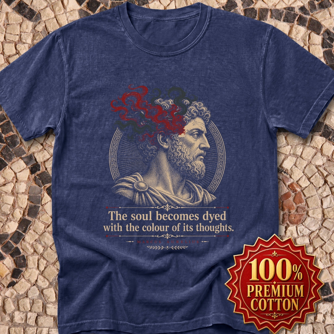 Aurelius Quote Soul Becomes Dyed Premium Tee