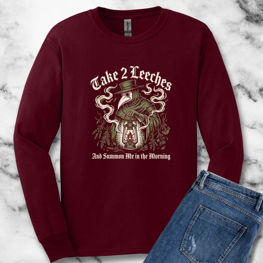 Take 2 Leeches Plague Doctor Long Sleeve Tee