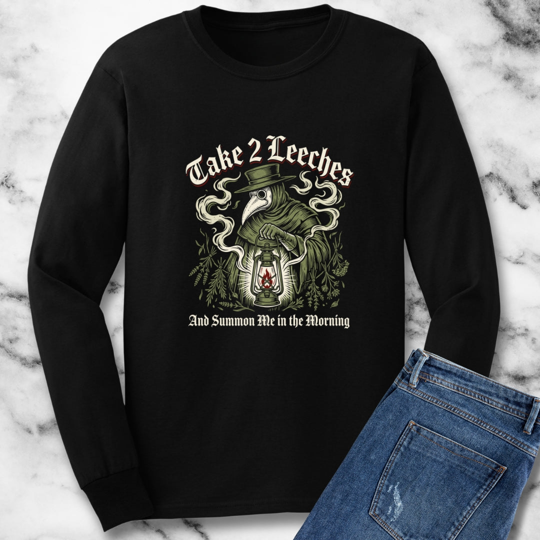 Take 2 Leeches Plague Doctor Long Sleeve Tee
