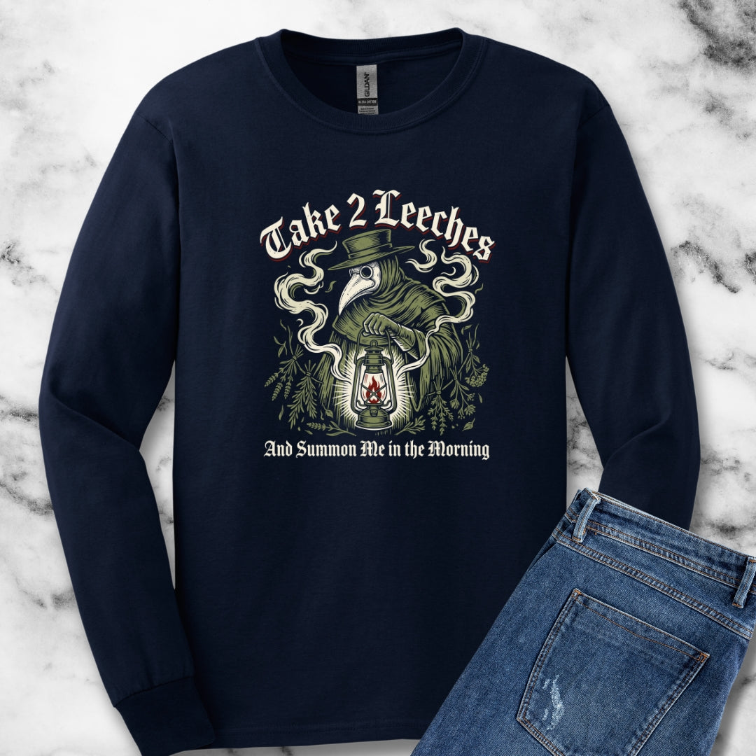 Take 2 Leeches Plague Doctor Long Sleeve Tee