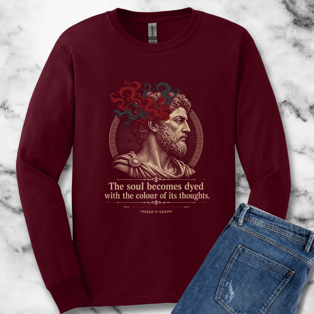 Aurelius Quote Soul Becomes Dyed Unisex Long Sleeve Tee