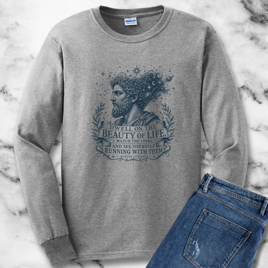 Running with the Stars Aurelius Quote Unisex Long Sleeve Tee