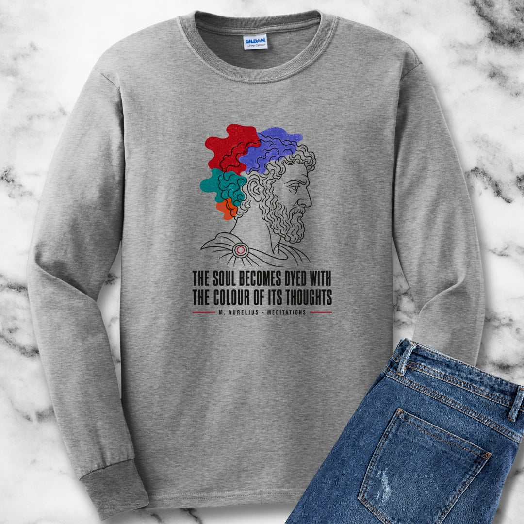Soul Becomes Dyed Aurelius Quote Unisex Long Sleeve Tee