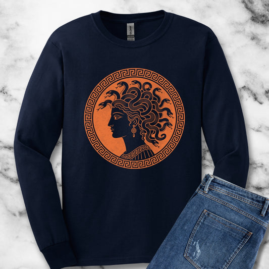 Medusa Ancient Pottery Style Unisex Long Sleeve Tee