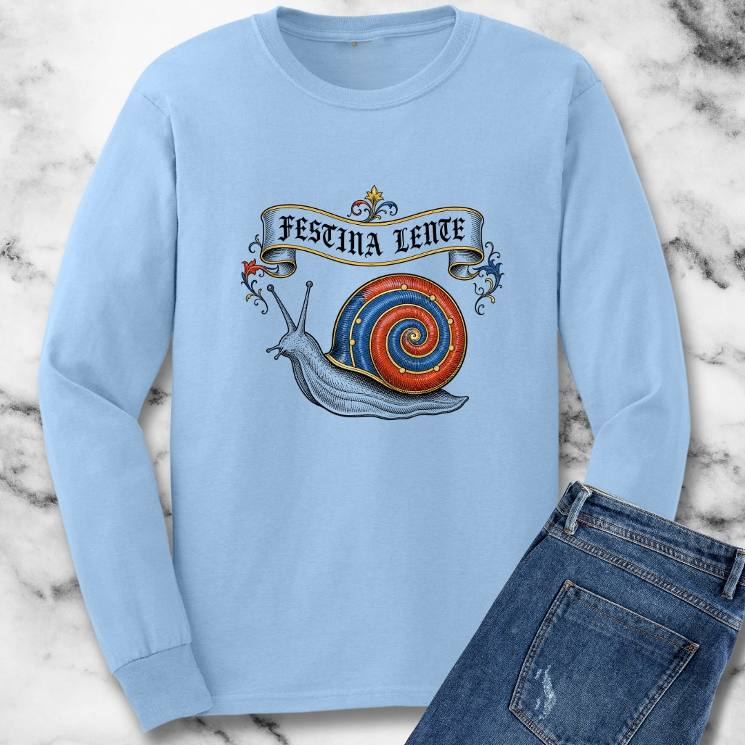 Hurry Slowly Snail Marginalia Light Unisex Long Sleeve Tee